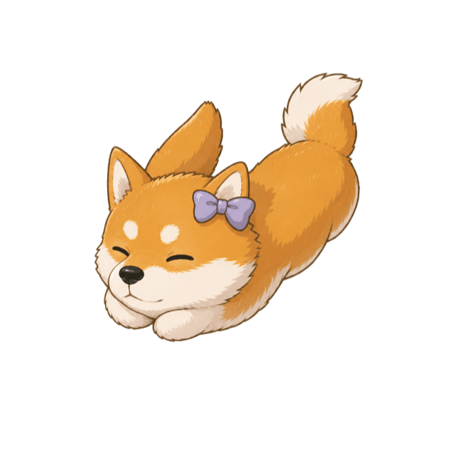 Moji's happy dog mascot leaping forward